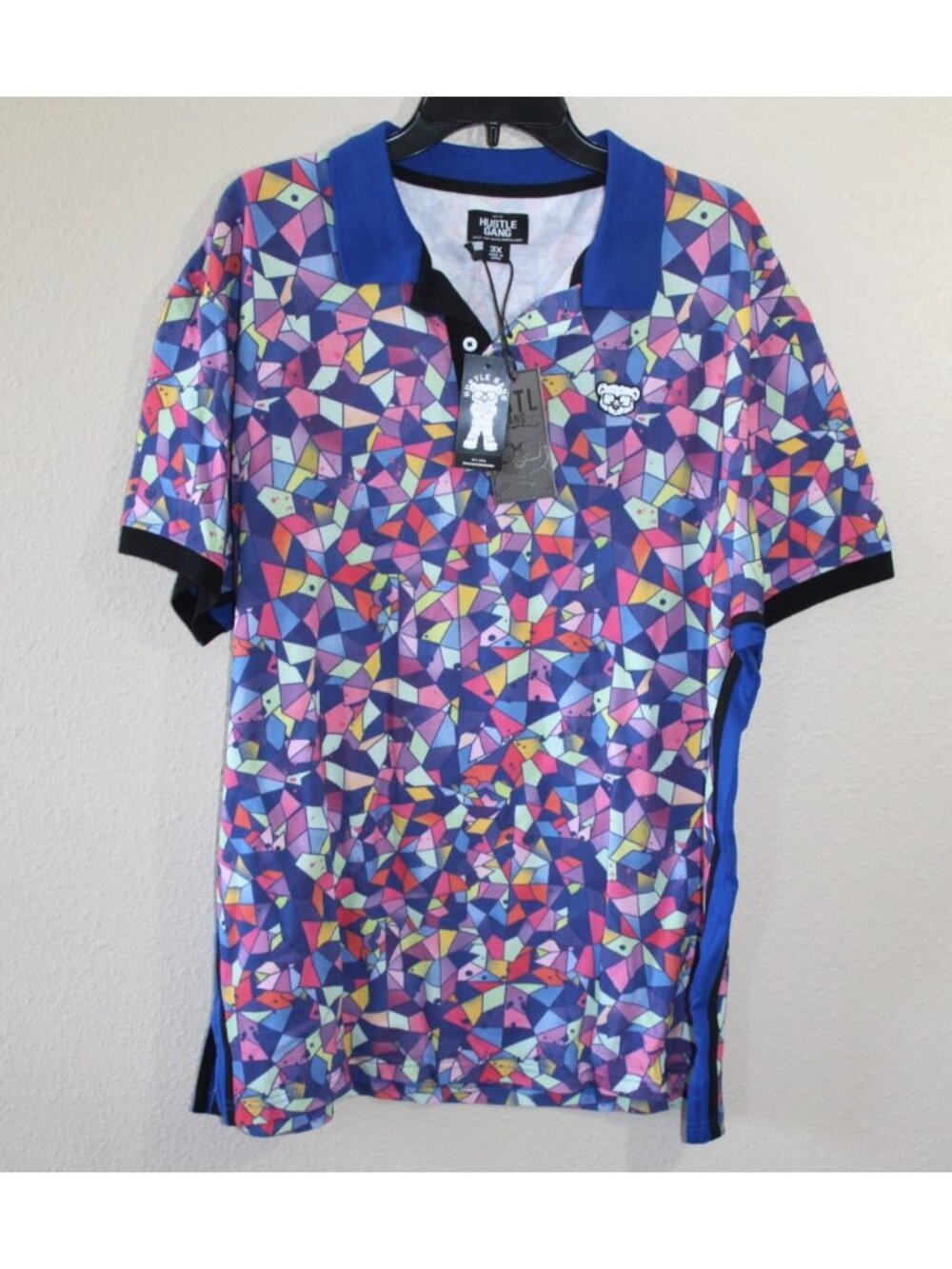 Hustle Gang Mens Multicolor Prism Print Short Sleeve Polo Shirt 3X NWT
